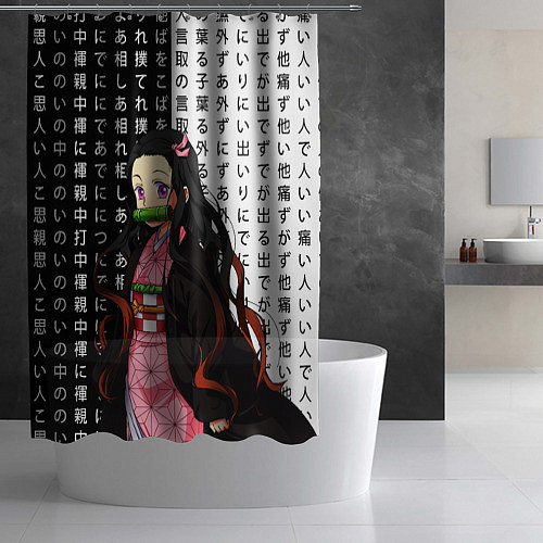 Шторка для ванной Незуко - Клинок рассекающий демонов - иероглифы / 3D-принт – фото 2