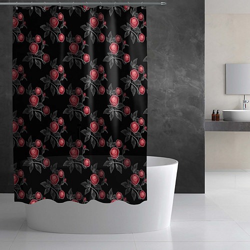 Шторка для ванной Акварельные розы на черном / 3D-принт – фото 2