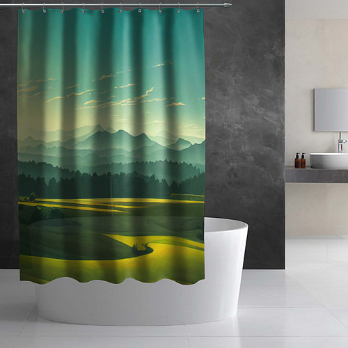 Шторка для ванной Зелёная долина, пейзаж / 3D-принт – фото 2