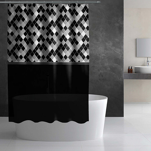 Шторка для ванной Черно-белый геометрический узор / 3D-принт – фото 2