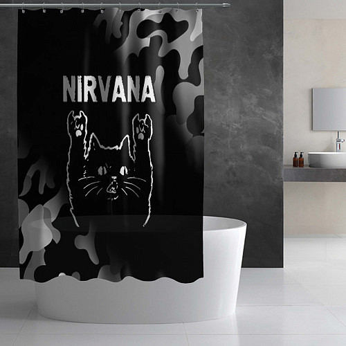 Шторка для ванной Группа Nirvana и рок кот / 3D-принт – фото 2