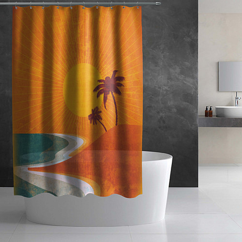 Шторка для ванной Закат на побережье минимализм / 3D-принт – фото 2