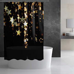 Шторка для душа Золотые праздничные звезды, цвет: 3D-принт — фото 2