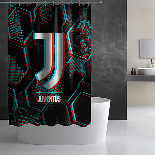 Шторка для ванной Juventus FC в стиле glitch на темном фоне / 3D-принт – фото 2