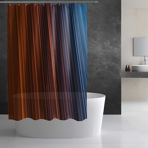 Шторка для ванной Абстрактные оранжевые и голубые линии во тьме / 3D-принт – фото 2