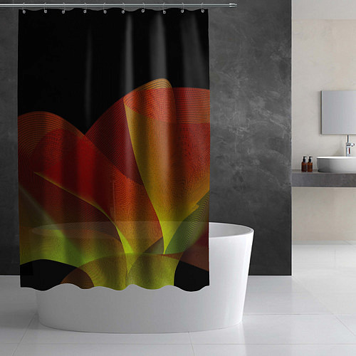Шторка для ванной Абстрактная ассиметричная оранжевая волна / 3D-принт – фото 2