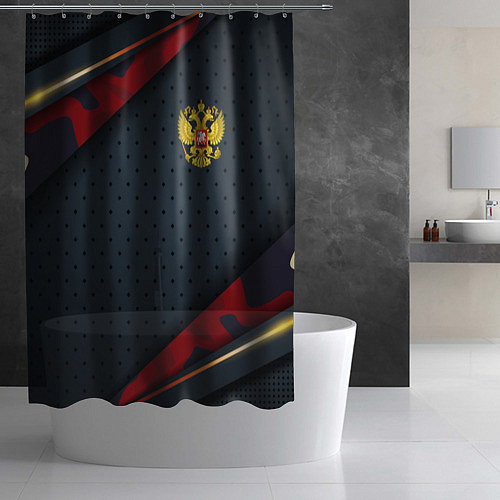 Шторка для ванной Герб России черно-красный камуфляж / 3D-принт – фото 2