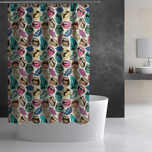 Шторка для ванной Губы разноцветные поп арт / 3D-принт – фото 2