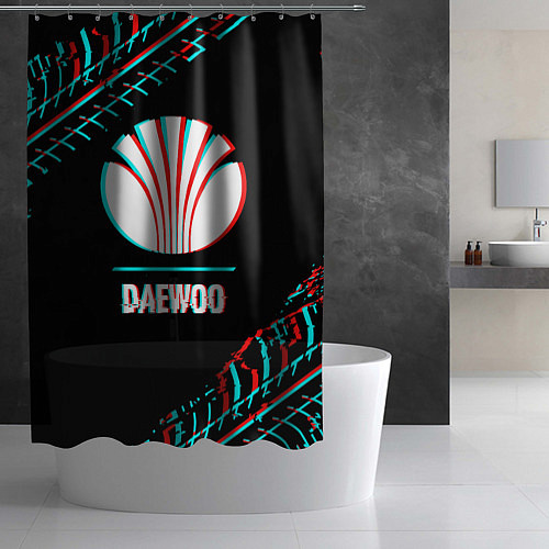 Шторка для ванной Значок Daewoo в стиле glitch на темном фоне / 3D-принт – фото 2