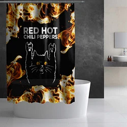 Шторка для душа Red Hot Chili Peppers рок кот и огонь, цвет: 3D-принт — фото 2