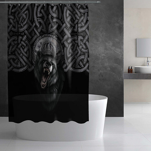 Шторка для ванной Щит Велеса с медведем / 3D-принт – фото 2