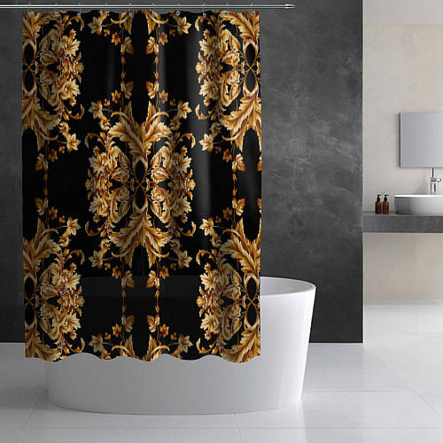 Шторка для ванной Золотая гжель модные цветы / 3D-принт – фото 2
