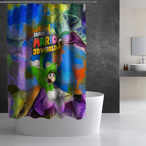 Шторка для ванной Luigi cat - Super Mario 3D World - Nintendo / 3D-принт – фото 2
