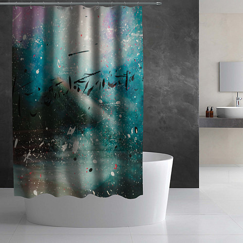 Шторка для ванной Абстрактный голубой туман, краски и блёстки / 3D-принт – фото 2