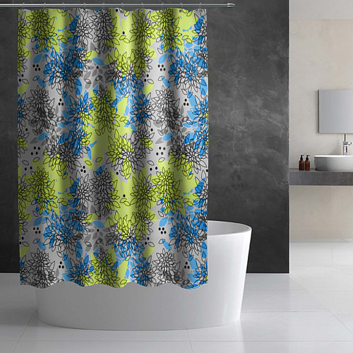 Шторка для ванной Цветочный узор Голубой и Лайм / 3D-принт – фото 2