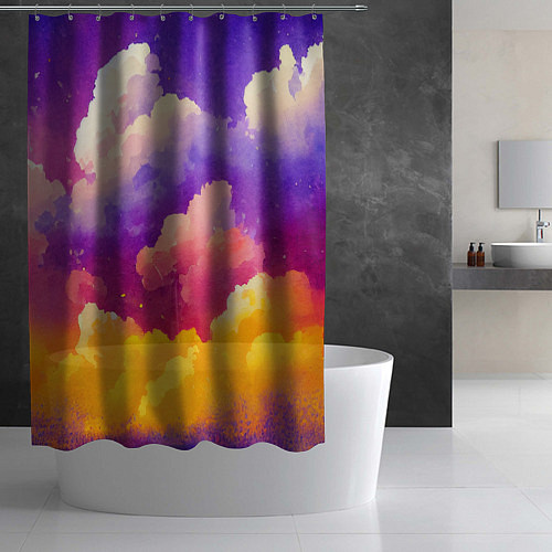 Шторка для ванной Акварельный закат в облаках / 3D-принт – фото 2