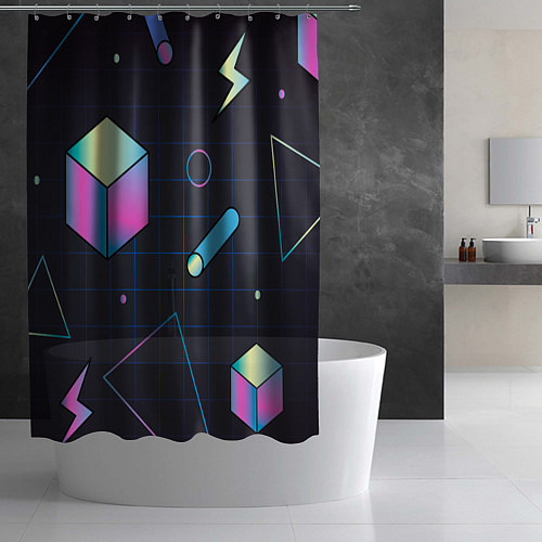 Шторка для ванной Геометрические фигуры на темном фоне / 3D-принт – фото 2