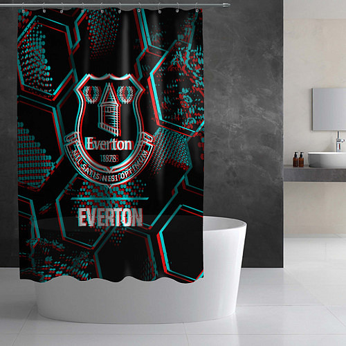 Шторка для ванной Everton FC в стиле glitch на темном фоне / 3D-принт – фото 2