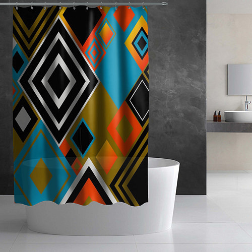 Шторка для ванной Фон из разноцветных квадратов / 3D-принт – фото 2