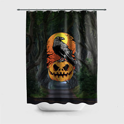 Шторка для душа Ворон, сидящий на тыкве - Halloween, цвет: 3D-принт