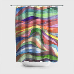 Шторка для душа Красочные волны акварель, цвет: 3D-принт