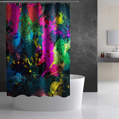 Шторка для ванной Разноцветные кляксы красов / 3D-принт – фото 2