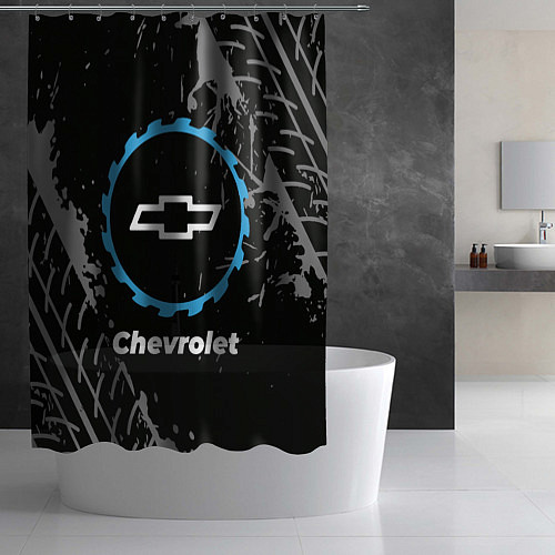 Шторка для ванной Chevrolet в стиле Top Gear со следами шин на фоне / 3D-принт – фото 2