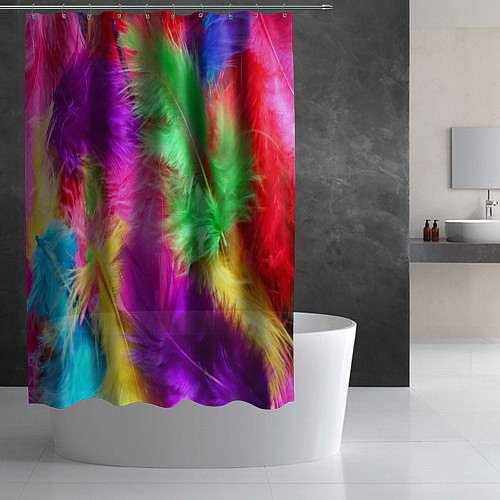 Шторка для ванной Яркие разноцветные перья / 3D-принт – фото 2