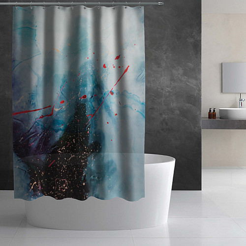 Шторка для ванной Голубой абстрактны туман и краски / 3D-принт – фото 2