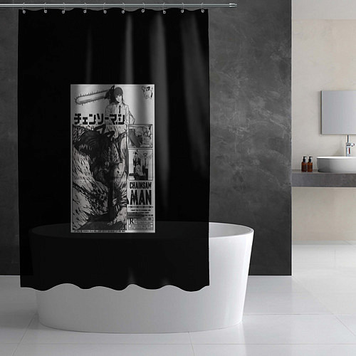 Шторка для ванной Человек-бензопила Дэндзи и Пауэр постер / 3D-принт – фото 2