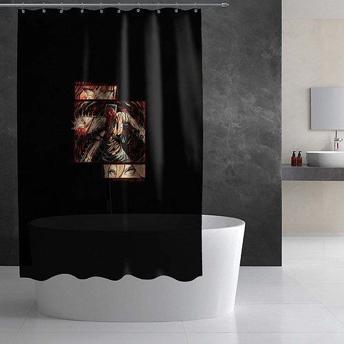 Шторка для ванной Человек-бензопила глаза Пауэр и Макимы / 3D-принт – фото 2