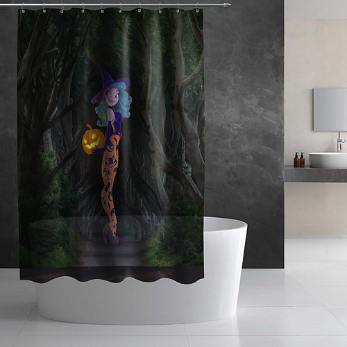 Шторка для ванной Ведьма с тыквой и в крутых колготках - Halloween / 3D-принт – фото 2
