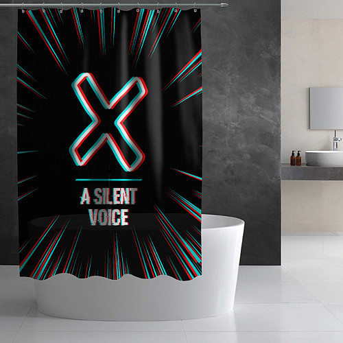 Шторка для ванной Символ A Silent Voice в стиле glitch на темном фон / 3D-принт – фото 2