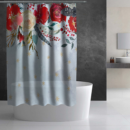 Шторка для ванной Новогодний букет из роз / 3D-принт – фото 2