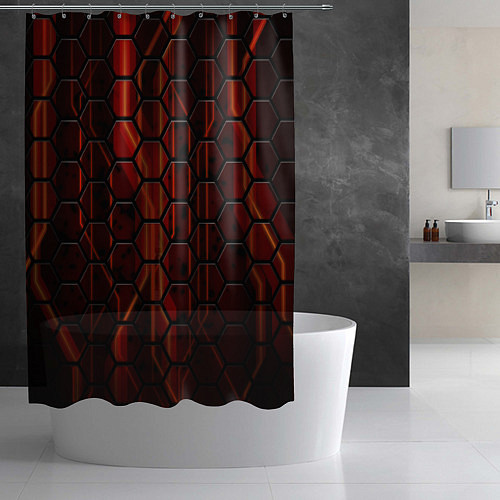 Шторка для ванной Соты на красном фоне / 3D-принт – фото 2