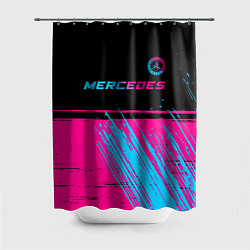 Шторка для душа Mercedes - neon gradient: символ сверху, цвет: 3D-принт