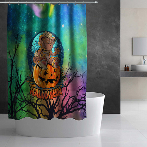 Шторка для ванной Мишка на тыкве - хэллоуин / 3D-принт – фото 2