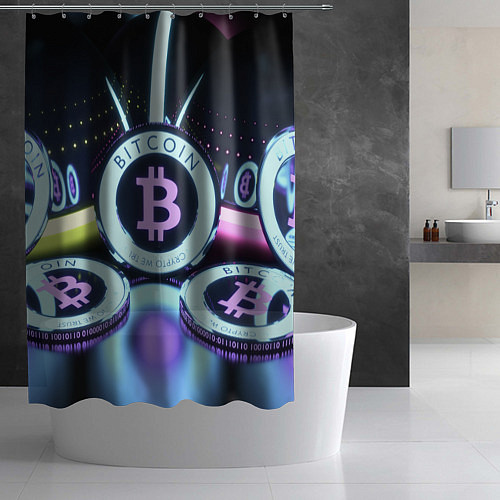 Шторка для ванной Неоновый светящийся биткоин / 3D-принт – фото 2