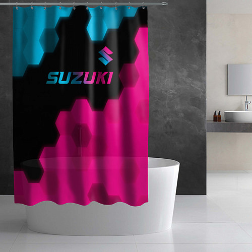 Шторка для ванной Suzuki - neon gradient: символ сверху / 3D-принт – фото 2
