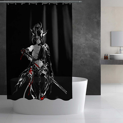 Шторка для ванной Кибер девушка самурай / 3D-принт – фото 2