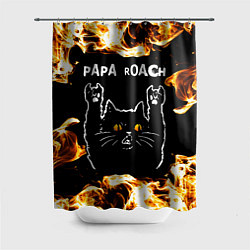 Шторка для душа Papa Roach рок кот и огонь, цвет: 3D-принт