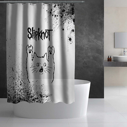 Шторка для ванной Slipknot рок кот на светлом фоне / 3D-принт – фото 2