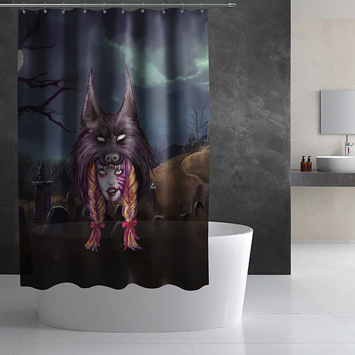 Шторка для ванной Скальпель волка на девушке / 3D-принт – фото 2