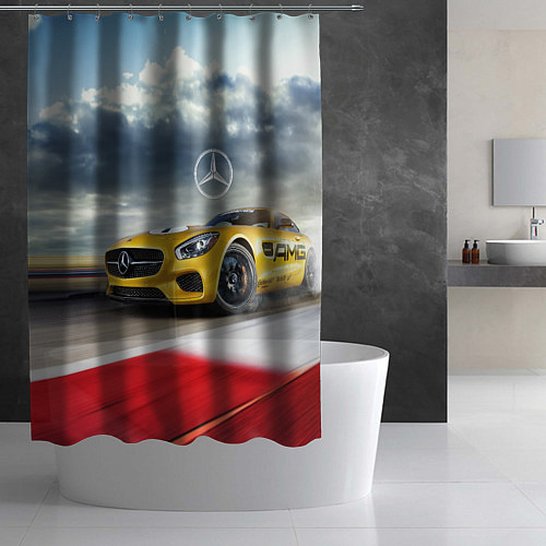Шторка для ванной Mercedes AMG V8 Biturbo на трассе / 3D-принт – фото 2