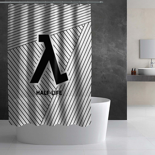 Шторка для ванной Символ Half-Life на светлом фоне с полосами / 3D-принт – фото 2