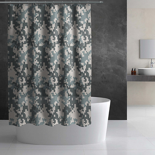 Шторка для ванной Камуфляж серый пиксель / 3D-принт – фото 2