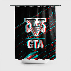 Шторка для душа GTA в стиле glitch и баги графики на темном фоне, цвет: 3D-принт