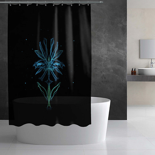 Шторка для ванной Неоновый цветок на черном фоне / 3D-принт – фото 2