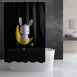 Шторка для душа Крольчонок сидит на месяце на чёрном фоне, цвет: 3D-принт — фото 2