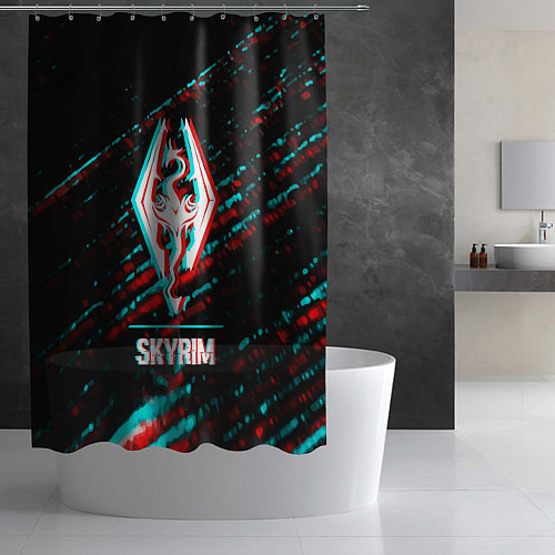 Шторка для ванной Skyrim в стиле glitch и баги графики на темном фон / 3D-принт – фото 2